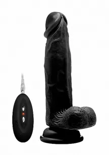 Vibrating Realistic Cock - 8"" - With Scrotum - Black