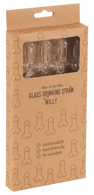 Glass Drinking Straw Willy x 4