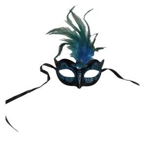 Maska-Venetian Mask Light Blue with Light Blue Stone and Feather
